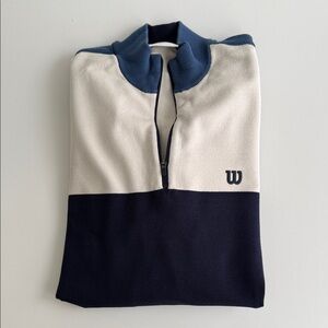 Wilson Men's Navy and Cream Zip-Up Sweater